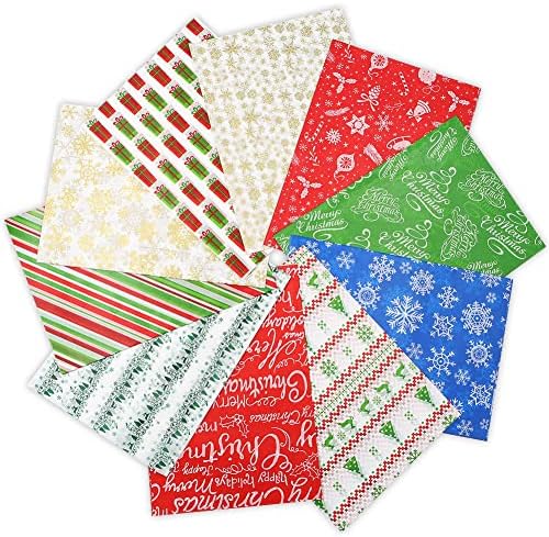 Papel de seda de natal, 100 folhas de papel embrulhado em 10 desenhos diferentes 14 x 20 polegadas Papel de lenço de lenço