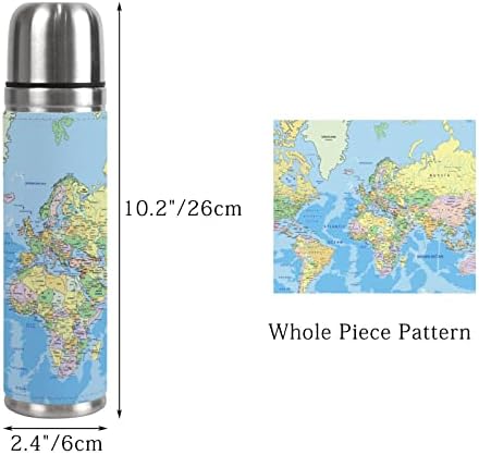 Vantaso Isolle Water Bottle World Mapa Vacuum Flask Sports Sports Canela 500ml 17 oz para homens homens meninos garotas