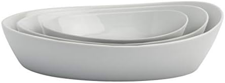 Dinamarca White Porcelain Chip resistente a servir de grau comercial resistente a arranhões, 3 peças Oval Serving Bowl Set