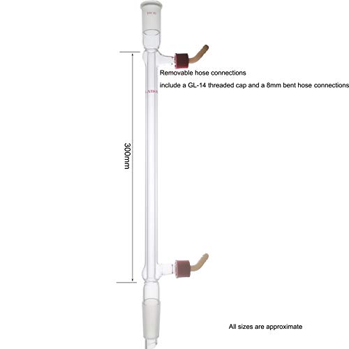 Condensador de vidro Laboy Coluna Liebig Reflux com juntas 24/40 190 mm em vidro de gama de laboratório de química orgânico de comprimento da jaqueta com conexões de mangueira de vidro de 10 mm