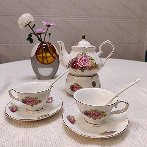 Conjunto de chá de luxo europeu criativo jovem, conjuntos de presentes de chá de café cerâmica de 7 peças, adequados para o Dia dos Namorados, Dia das Mães, festa de aniversário