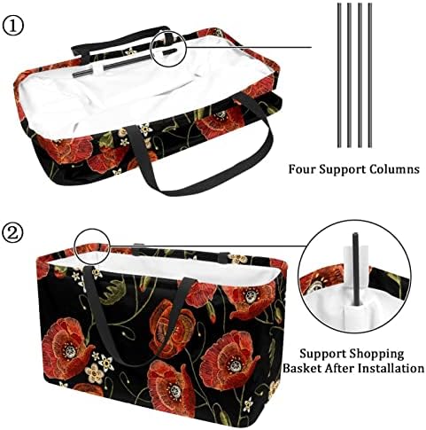 Reutilizável Shopping Shopping Red Poppies Poppy floral portátil dobrável piquenique bolsas de mercearia