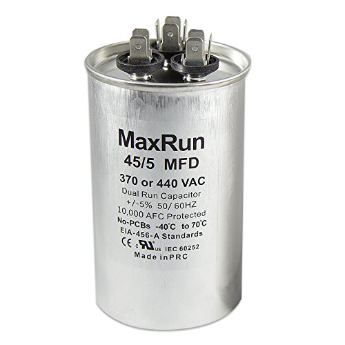 Maxrun 45+5 MFD UF 370 ou 440 VOLT VAC 45/5 Microfarad Dual Run Capacitor para ar condicionado ou bomba de calor - executa o