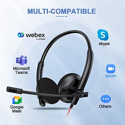 Fone de ouvido USB NUBWO HW03, fones de ouvido com cancelamento de ruído com microfone, fones de ouvido com fio com controles