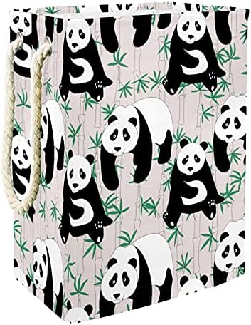 Panda chinesa com cesto de lavanderia de bambu com alças grandes cestas dobráveis ​​para lixeira, quarto de crianças, organizador de casa, armazenamento de pano, 19.3x11.8x15.9 em