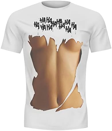 2023 Novos homens da primavera e do verão Personalidade muscular Músculos abdominais 3D Camiseta de impressão digital com redonda