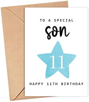 Moltdesigns para um filho especial - feliz cartão de 11º aniversário - 11 anos - Onze anos - cartão de aniversário de décimo