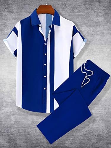 Roupas de duas peças do NIBHZ para homens camisa colorblock e calça de cintura de cordão
