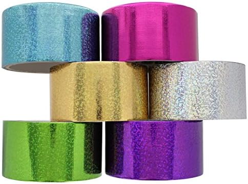 Fita adesiva holográfica de Ram-Pro pesado | Pacote de cores fluorescentes variadas de 6 rolos, 1,88 polegada x 5 jardas-cores incluídas: roxo, prata, verde, rosa, azul e ouro.