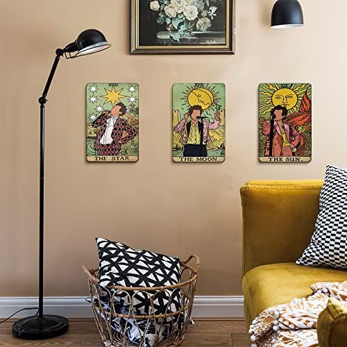 Vintage Harry Styles Poster Metal Sign, 3 Peças The Orange Sun Moon Star Harry Styles Tarot Cartão de Tarô Poster Arte da parede Pintura impressa, Retro Boho Hippie Indie Tin Sign Decoração de parede da casa para quarto da sala