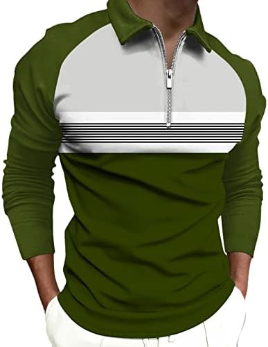 Wocachi 2022 Camisas de pólo para homens, zíper para cima Manga longa colorido bloco de retalhos de golfe tops casuais camisa de designer de músculos