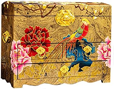 JOYDQM Caixa de jóias vintage de estilo chinês de grande capacidade de três camadas caixa de jóias com presente de casamento de bloqueio