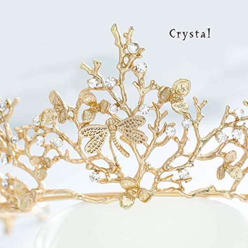 Fairyu Barroce Vintage Gold Bride Crown e Tiara Crystal Bridal Wedding Tiaras Dragonfly Acessórios para mulheres e meninas