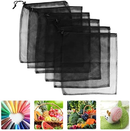 Organizador de roupas de tendycoco 6pcs Mesh Saco de cordão de gola ecológica Bolsa de malha reutilizável para compras