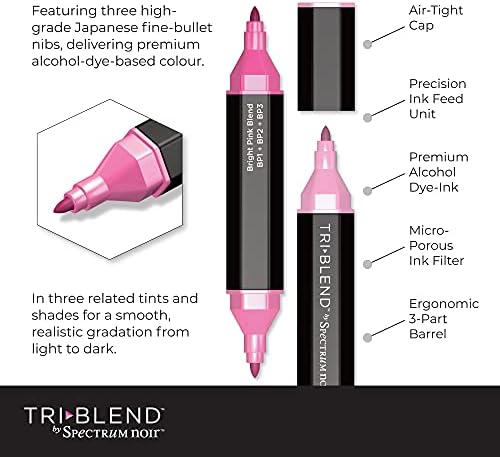 Spectrum noir TriBlend Alcohol Markers Coloring Canens - Efeito de tom de cor de cor 3 em 1 - Kit de caneta de 24 coloridos