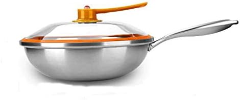 Shypt wok pane com tampa e bônus premium - frigideira de aço inoxidável com alça ergonômica e superfície resistente a arranhões - resistente