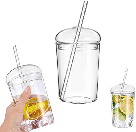 Hemotão bebendo copos de copo de grande capacidade com palha e tampa copos de smoothie de bebida de vidro de vidro gelado xícaras de chá bolhas xícaras de chá para cozinha em casa transparente
