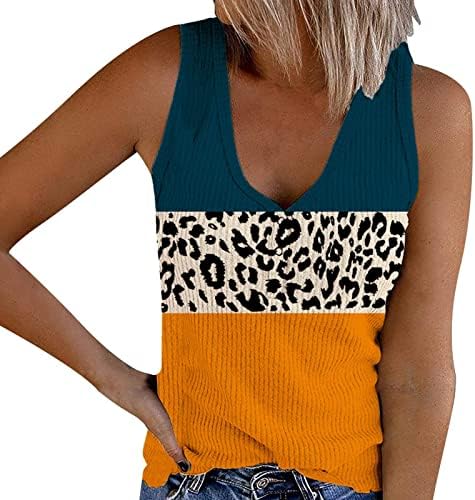 Tampas de tanques sem mangas de verão femininas formam ajuste v impressão de pescoço com nervuras de malha casual camisetas de cami básicas