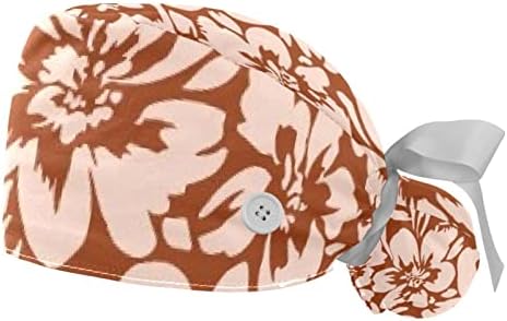 MERSOV 2 peças tampa bufante com bolsa de rabo de cavalo de botão, algodão que trabalha chapéu de banda de moletom, tampas cirúrgicas ajustáveis ​​Flores