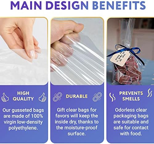 Sacos plásticos de APQ Brilheted 5 x 3,5 x 12 polegadas, sacos de tratamento transparente para biscoitos 100 pacote, polietileno 1 mil