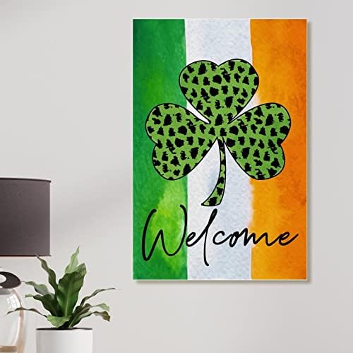Placa da parede de madeira Decoração da bandeira irlandesa Lucky Clover Welcome Plon Green Plaid Leopard Clover Porta de madeira
