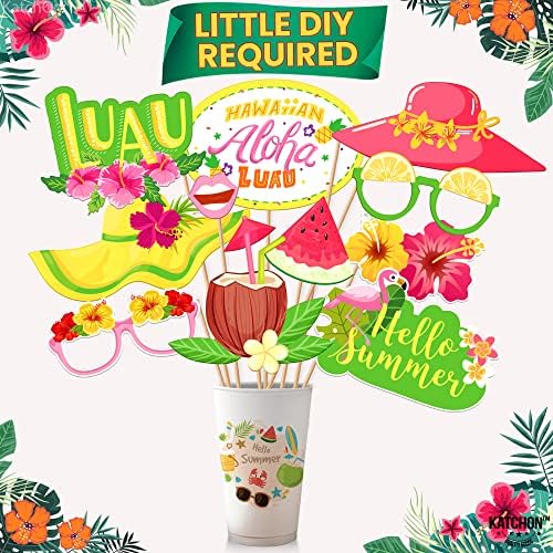 Katchon, Luau Party Photo Booth adereços - pacote de 28 anos, decorações de festas havaianas | Luau Photo Booth adereços para