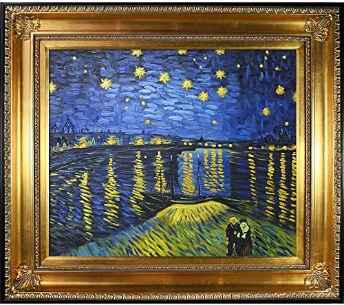 La Pastiche Starry Night sobre o Rhone Metallic Embelled Artward de Vincent Van Gogh com Regency Gold Frame