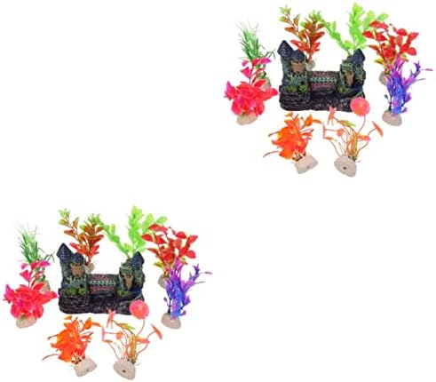 IPETBOOM 2 conjuntos de decoração tanque de plantas subaquáticas para ocultar água castelo de castelo resina aquário de aquário Artware adorno paisagista adorno decorações betta c de caverna grama artificial