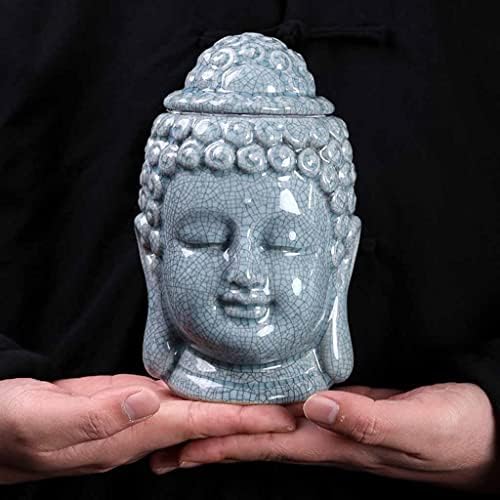 Jemco lacrado jarra de cerâmica Creative Buddha Cabeça de chá, recipiente de armazenamento de chá de estátua de Buda, com caixa