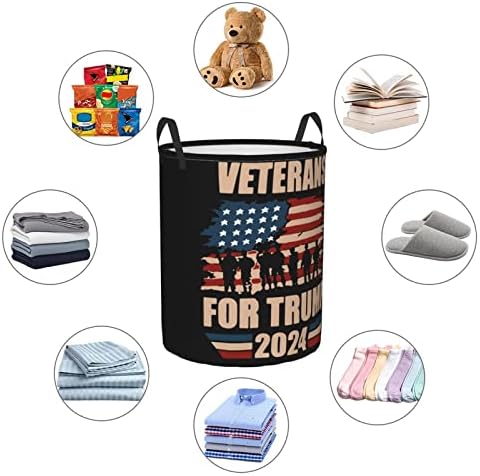 Veteranos para Trump 2024 Lavanderia cesto cesto circular cesto dobrável para cesto de banheiro no quarto