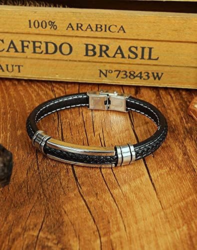 Pulseira de couro preto filoboko para meninos adolescentes prata em aço inoxidável aço ajustável Bracelets pulseras para hombre