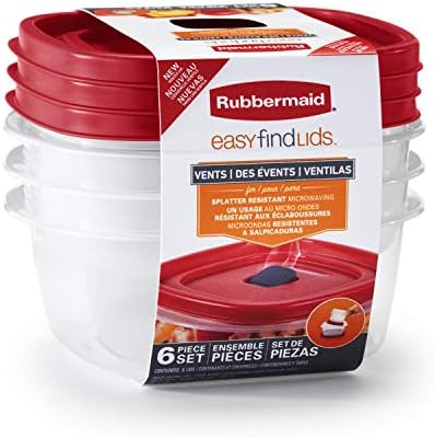 Rubbermaid Easy Encontrar tampas ventiladas Recipientes de armazenamento de alimentos, conjunto de 30, Rider Red & Easy Ease Lids Storage e Organization Rececters, 3-Pack, Racer Red