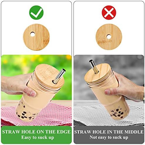 4pack copos de copo de vidro com tampas e palhas de bambu, copo de smoothie de 22 onças com 4 pálpebras herméticas xícara de café gelada xícara de copo de pedreiro reutilizável bebendo copos para chá de bolha, smoothie, pérolas grandes, suco