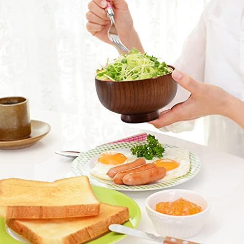 Fasmov Made Wood Bowl, 4 pacote de salada de madeira Jujube, tigela de madeira que serve utensílios de mesa para arroz, sopa,