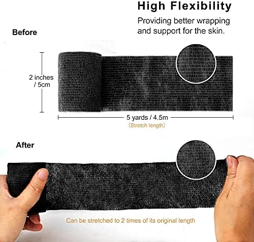 Black Auto -adesivo Bandagem embrulhada 2 polegadas x 5 jardas, bandagem médica Bandagem auto -aderente, fita atlética do Wrap Ideal