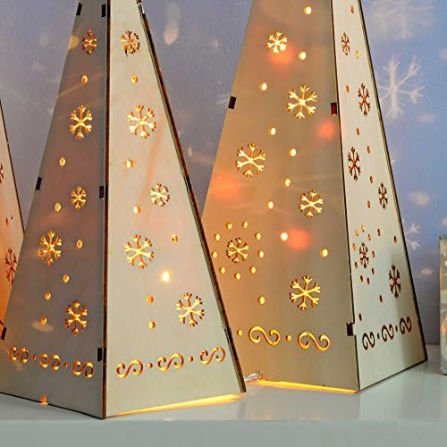 Conjunto de Werchristmas de 3 árvores de Natal de pirâmide de madeira com decoração quente de luzes LED brancas, 40 x 12 x 12 cm,