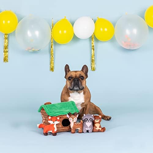 Fringe Studio Hide & Seek Burrow Plush Dog Toy Set, na hora da cabine, multicolor