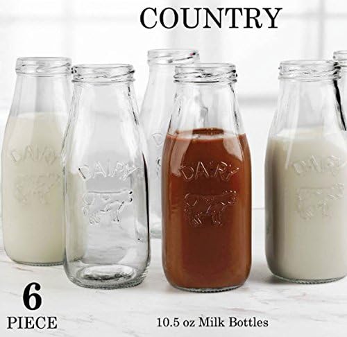Garrafas de leite country CircleWra Conjunto de 6 copos de bebida em casa e copos de vaca de cozinha para água, suco, cerveja, bebidas de bebidas de bebidas de bar, decoração de fazenda, 6 contagem, transparente