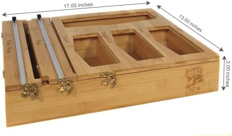 Kitch'n Catch Bamboo Ziplock Food Bag Organizer - Solução de armazenamento para gavetas de cozinha - Suporte recarregável para papel
