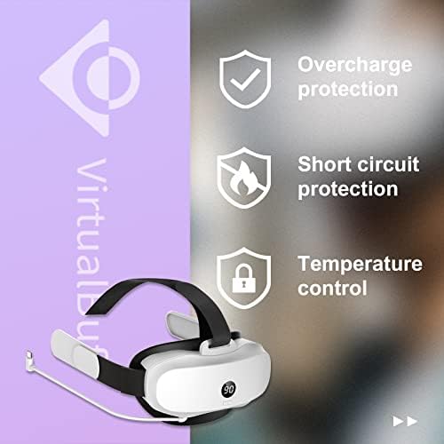 Bateria VirtualBuff 8000mAh para META Oculus Quest 2 - Doubled Time de reprodução e conforto aprimorado, com indicador de nível de bateria LED, cinta de elite para reequilíbrio, acessórios para fone de ouvido VR