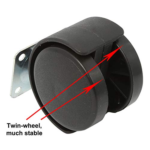 Homend 4pack 2 polegadas Black Nylon Twin Wheel Plate Caster com 16 parafuso, rotação de 360 ​​graus, conjunto de 4