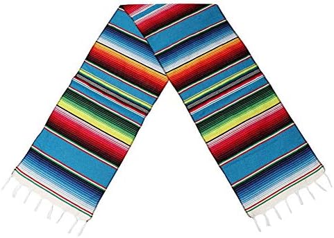 Ourwarm Mexican Table Runner, margem de algodão margem de algodão, corredores de mesa de algodão, colorido de mesa mexicana para decorações de festas mexicanas Fiesta Party Supplies, 14in x 84in