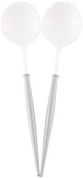 Sofistiplate reutilizável garfos de coquetel que servem colheres, 2 pacote, blusa branca com alça cinza