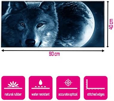 Monstros silenciosos Mauspad Größe XXL Mousepad Groß Design: Wolf - Vernähter rand geeignet Für office und Gaming