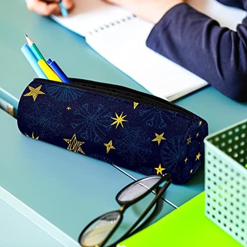 Estrelas amarelas estrelas azuis blukflakes de neve lápis Caso estudante papelaria bolsa zíper bolsa de maquiagem de maquiagem bolsa