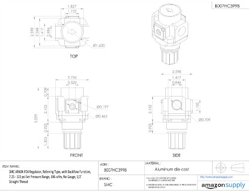 Regulador SMC AR40K -F04, Tipo de alívio, com função de backflow, 7,25 - 123 PSI Set Pression Faixa, 106 scfm, sem medidor,