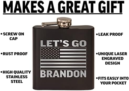 Funny Lets Go Brandon USA American Flag Stainless Steel Hip Flask Premium Matte Black é um ótimo presente para ele pai pai