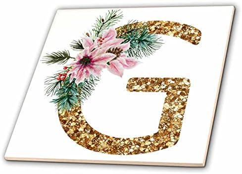 3drose rosa poinsettia imagem de glitter dourado monograma de natal G - azulejos