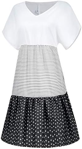 Mrgiinri feminino 2023 vestido de moda de verão babados colorl bloqueio polka dot de verão casual manga curta giro de mini vestidos