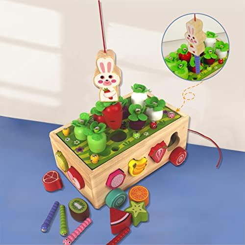 Woodenfun Montessori Toys for Girls 1 2 3 Anos, Cenoura de madeira Toys de classificação de cenoura Push Cubos Cubos